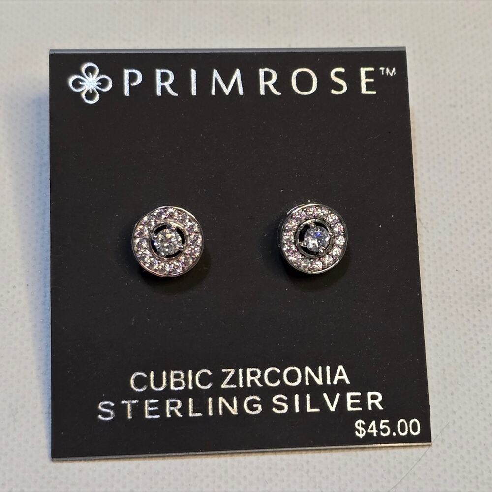 Primrose Sterling Silver Circle Cubic Zirconia Earrings New!